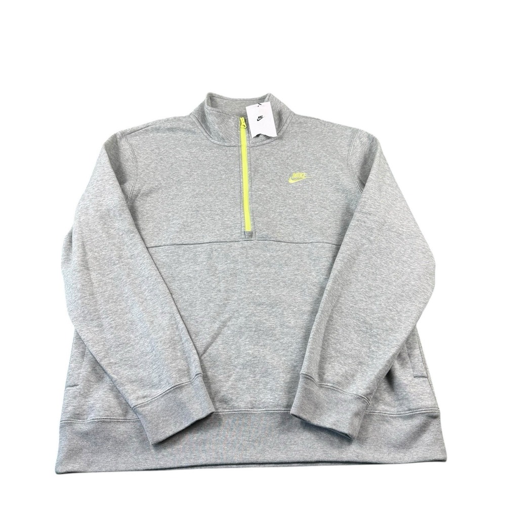Nike Gray‎ Neon Yellow Check 1/2 Zip Pullover Men's Sweater Size Large NWT